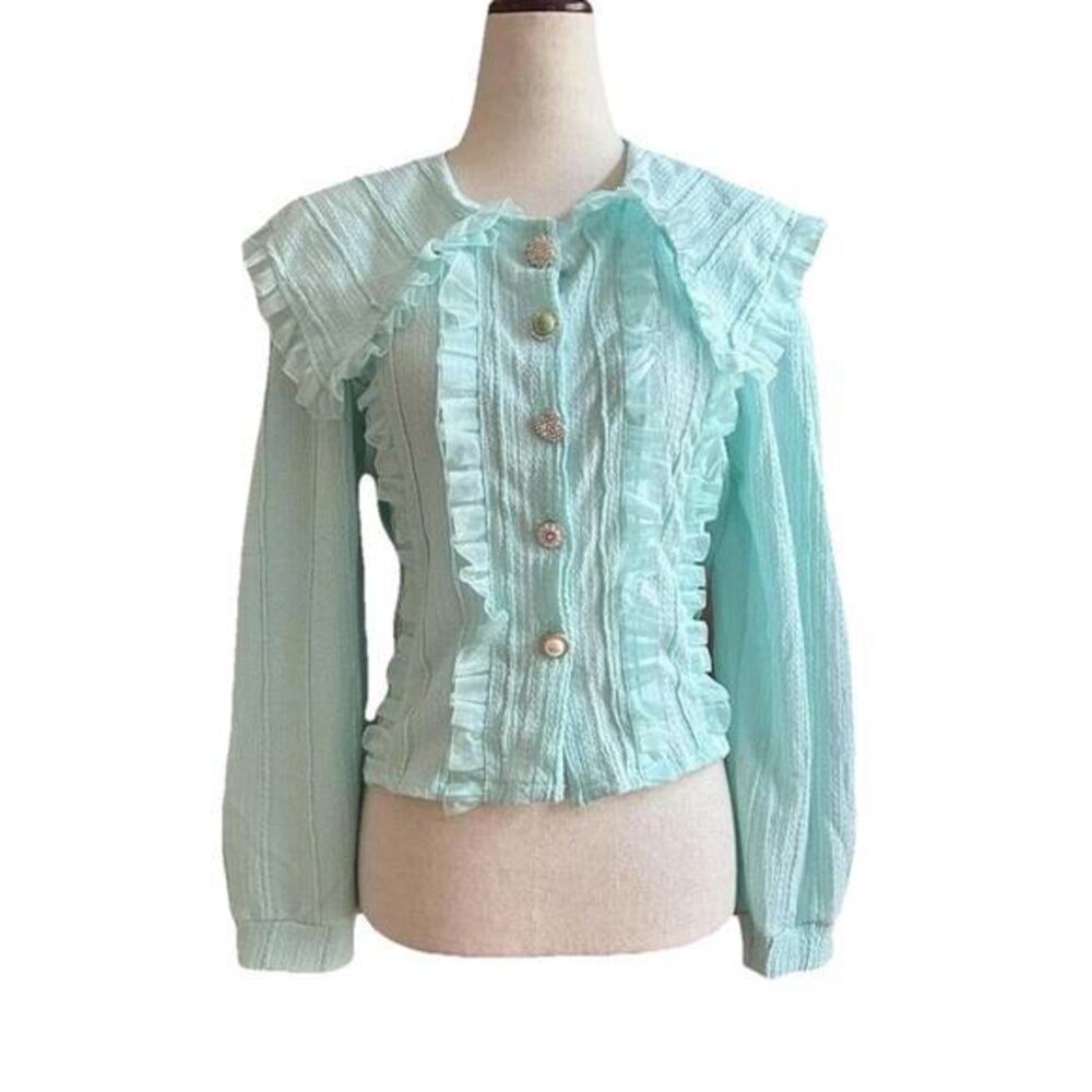 Vintage Handmade Tiered Ruffle Button Up Top Fits M Cottagecore Kawaii‎ Lolita